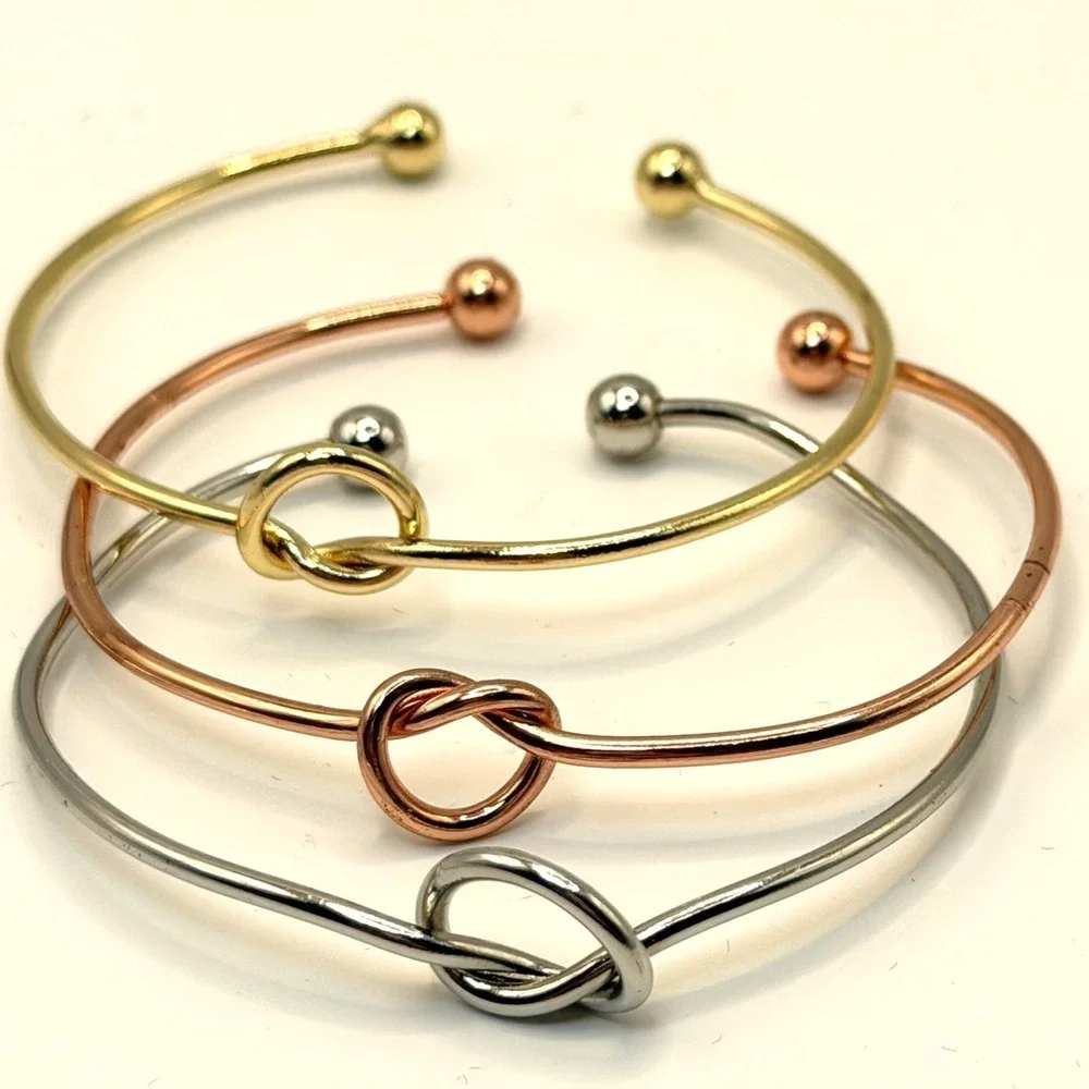 Love Knot Cuff Bracelet Set Minimalist Gold Silver Rose Gold Open Bangle Trio